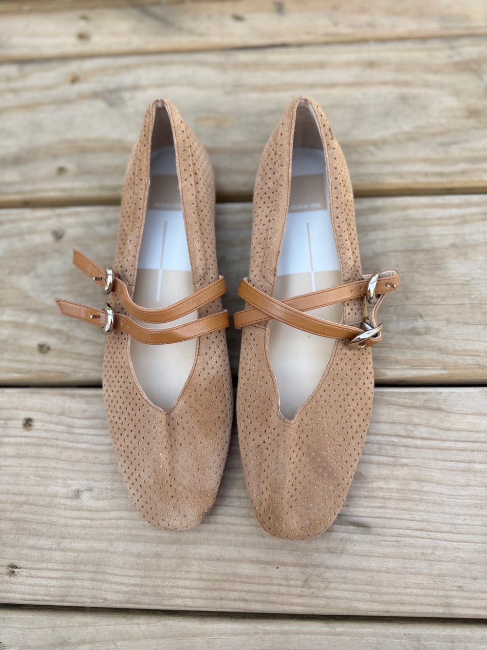 Dolce Vita Perforated Suede Loafers with Double Tan Straps